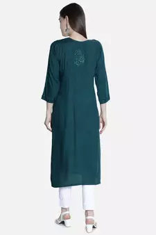 Hand Embroidered Green Rayon Chikankari-Kurtis