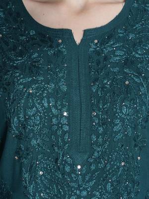 Hand Embroidered Green Rayon Chikankari-Kurtis 4