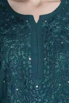 Hand Embroidered Green Rayon Chikankari-Kurtis