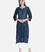 Hand Embroidered Grey Rayon Chikankari-Kurtis