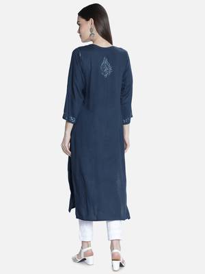 Hand Embroidered Grey Rayon Chikankari-Kurtis 2