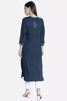 Hand Embroidered Grey Rayon Chikankari-Kurtis