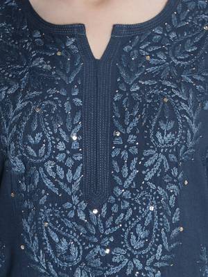 Hand Embroidered Grey Rayon Chikankari-Kurtis 4