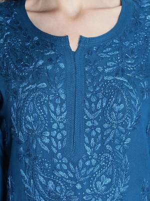 Seva Chikan Hand Embroidered Blue Rayon Chikankari-Kurtis 5