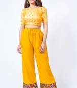 Mustard embroidered rayon trousers