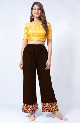 Brown embroidered rayon trousers
 1