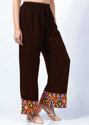 Brown embroidered rayon trousers
 3