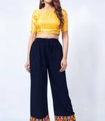 Navy-blue embroidered rayon trousers
