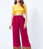 Maroon embroidered rayon trousers
