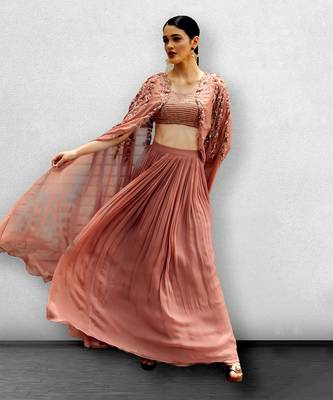 Onion Pink Blouse With Cape and Skirt 2