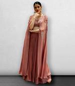 Onion Pink Blouse With Cape and Skirt