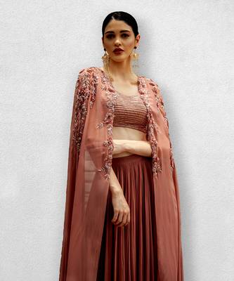 Onion Pink Blouse With Cape and Skirt 3