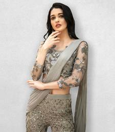 Steel Grey Crop Top With Sharara Pants and Dupatta