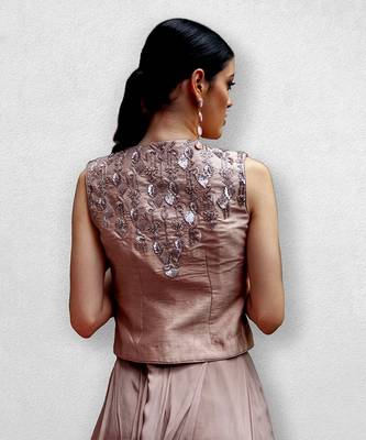 Rose Gold Jacket With Crop Top Blouse and Pants 3