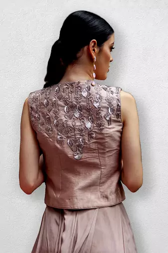 Rose Gold Jacket With Crop Top Blouse and Pants