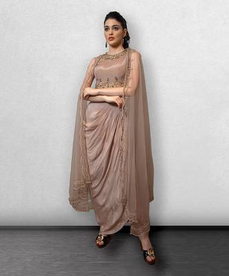 Mauve Crop Top with Drape Skirt and Cape 2
