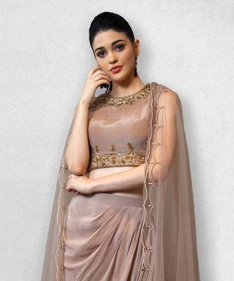 Mauve Crop Top with Drape Skirt and Cape 3