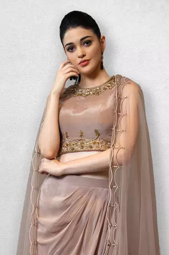 Mauve Crop Top with Drape Skirt and Cape