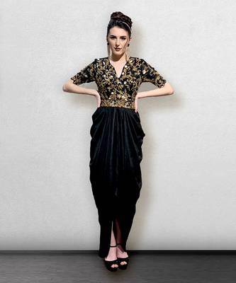 Black Gown with Cowl Drape on the waist 1