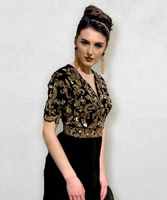 Black Gown with Cowl Drape on the waist 2