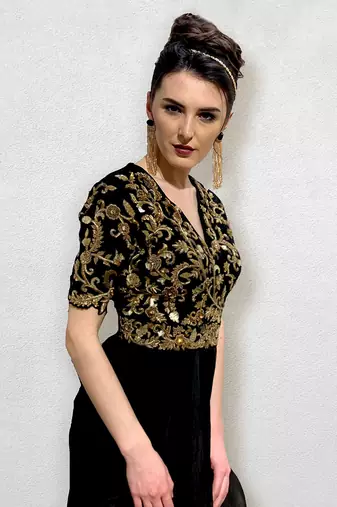 Black Gown with Cowl Drape on the waist