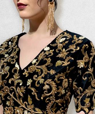 Black Gown with Cowl Drape on the waist 3