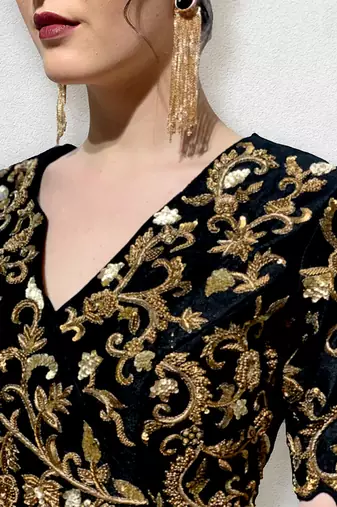 Black Gown with Cowl Drape on the waist