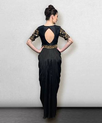 Black Gown with Cowl Drape on the waist 4