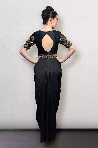 Black Gown with Cowl Drape on the waist