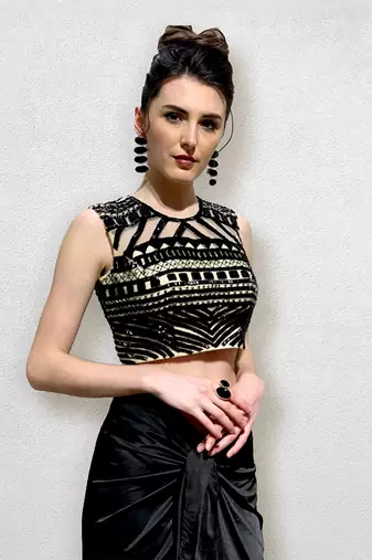Black Dhoti Pants with Crop Top