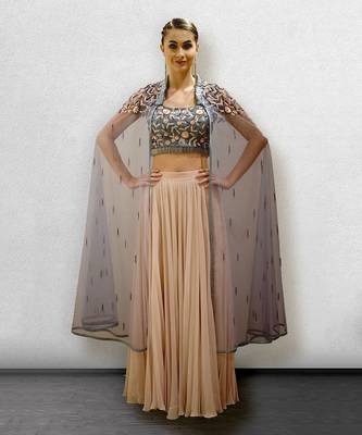 Grey Crop Top Skirt and Cape 1