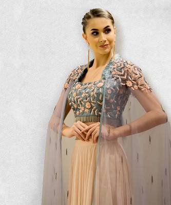 Grey Crop Top Skirt and Cape 2