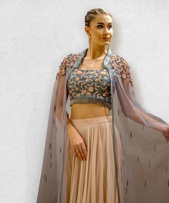 Grey Crop Top Skirt and Cape 4
