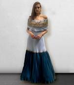 Grey and Teal Blue off Shoulder Gown