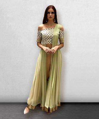 Peach and Mint Green Dhoti Salwar offshoulder Top 2