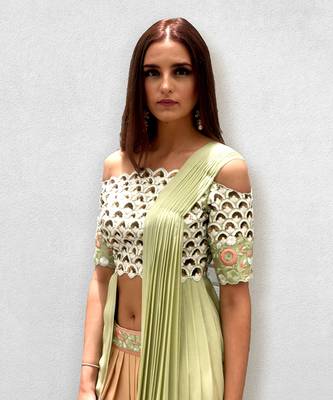 Peach and Mint Green Dhoti Salwar offshoulder Top 3