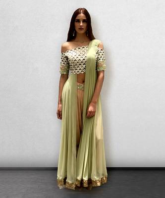 Peach and Mint Green Dhoti Salwar offshoulder Top 5