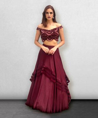 Wine colored off shoulder Top and Skirt 1