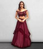 Wine colored off shoulder Top and Skirt