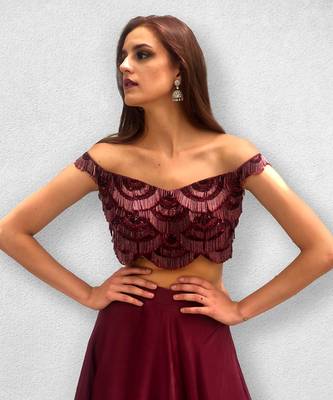Wine colored off shoulder Top and Skirt 2