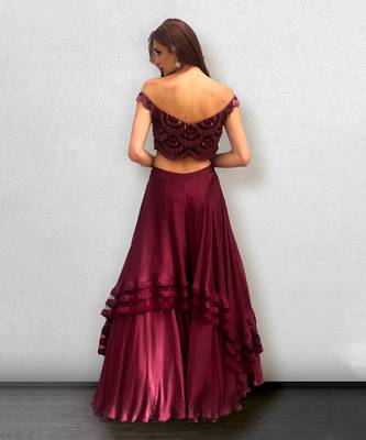 Wine colored off shoulder Top and Skirt 4
