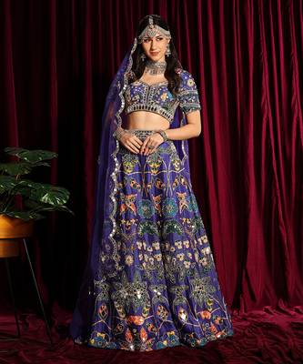 Purple Printed Heavy Lehenga With Mirror Embroidery 1