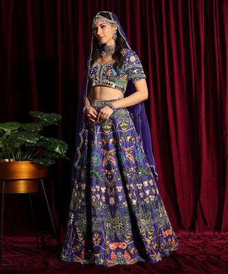 Purple Printed Heavy Lehenga With Mirror Embroidery 4