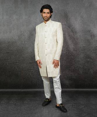 White Embroidered Indowestern Sherwani 1
