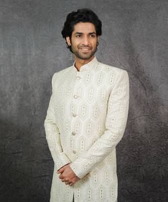 White Embroidered Indowestern Sherwani 2