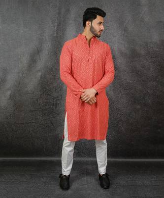 Dark Peach Embroidered Kurta 1