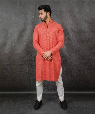 Dark Peach Embroidered Kurta 2