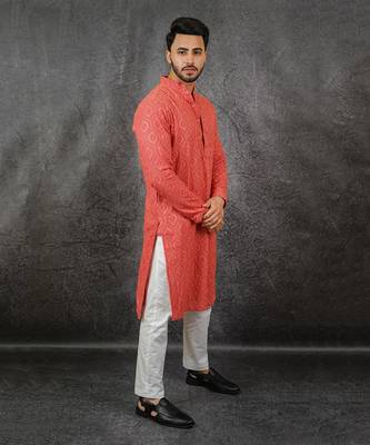Dark Peach Embroidered Kurta 3