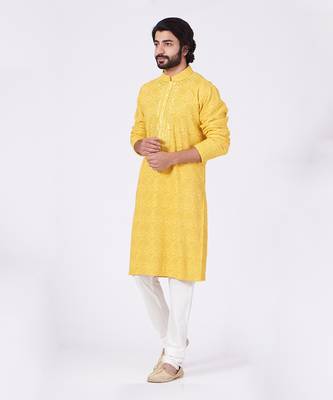 Yellow Hand Embroidered Kurta 1