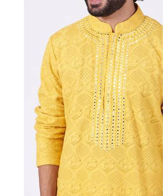 Yellow Hand Embroidered Kurta 3